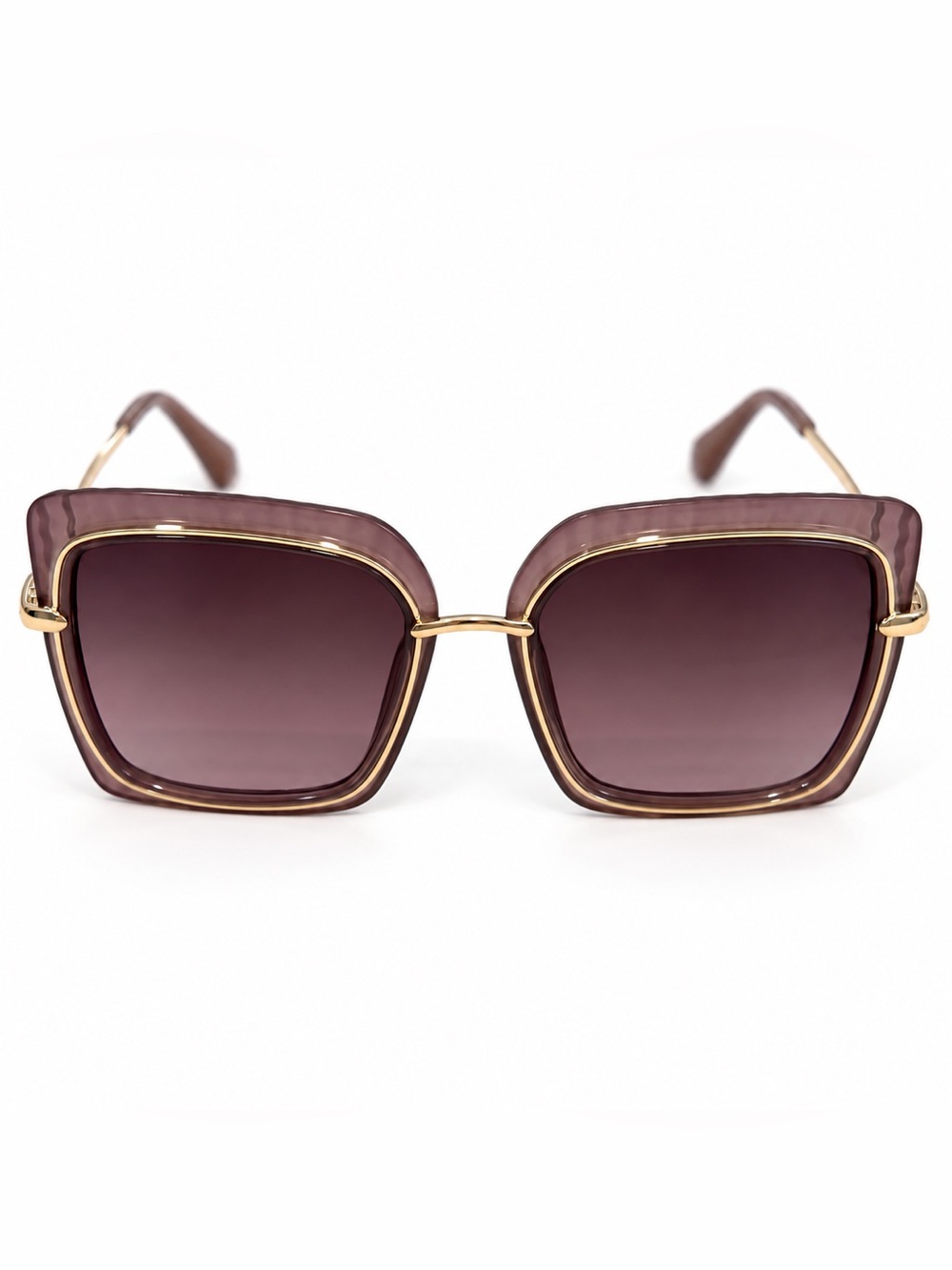 Oversized Square Sunglasses Purple Brown Mauve Gold Tone Retro Gradient